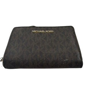 Michael Kors Compact Brown Monogram Coated Canvas Wallet